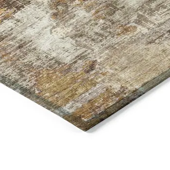 8' Walnut And Beige Round Abstract Washable Indoor Outdoor Area Rug