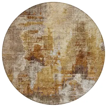 8' Walnut And Beige Round Abstract Washable Indoor Outdoor Area Rug
