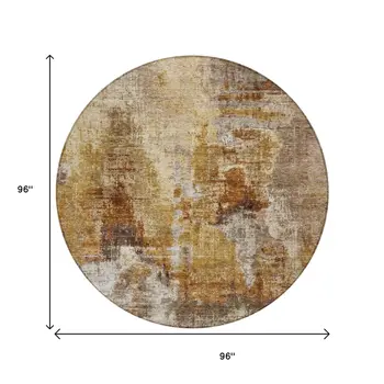 8' Walnut And Beige Round Abstract Washable Indoor Outdoor Area Rug