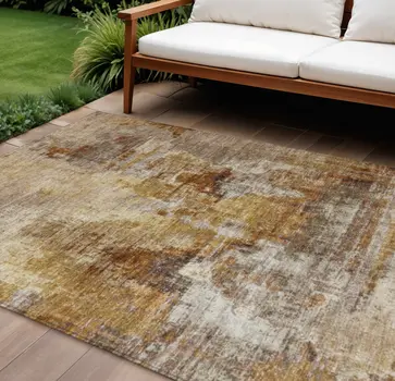 8' X 10' Walnut And Beige Abstract Washable Indoor Outdoor Area Rug