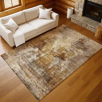8' X 10' Walnut And Beige Abstract Washable Indoor Outdoor Area Rug
