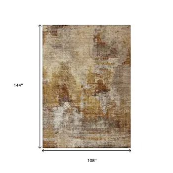 9' X 12' Walnut And Beige Abstract Washable Indoor Outdoor Area Rug