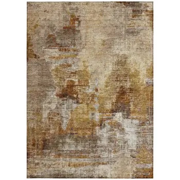 10' X 14' Walnut And Beige Abstract Washable Indoor Outdoor Area Rug