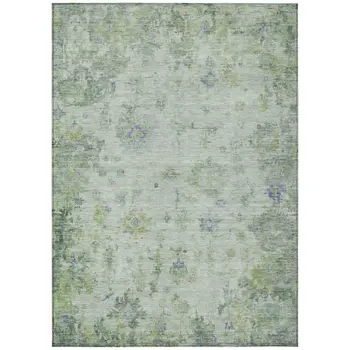 10' X 14' Artichoke Green And Blue Floral Washable Indoor Outdoor Area Rug