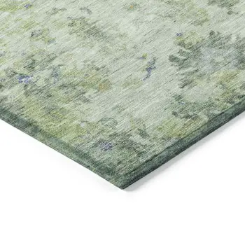 10' X 14' Artichoke Green And Blue Floral Washable Indoor Outdoor Area Rug