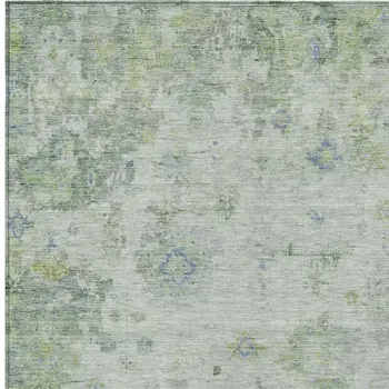 10' X 14' Artichoke Green And Blue Floral Washable Indoor Outdoor Area Rug