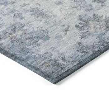 3' X 5' Blue And Gray Floral Washable Indoor Outdoor Area Rug