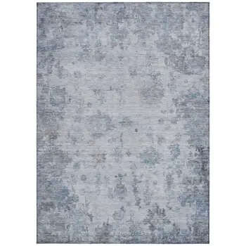 3' X 5' Blue And Gray Floral Washable Indoor Outdoor Area Rug