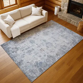 3' X 5' Blue And Gray Floral Washable Indoor Outdoor Area Rug