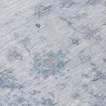8' Blue And Gray Round Floral Washable Indoor Outdoor Area Rug