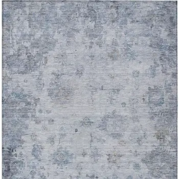9' X 12' Blue And Gray Floral Washable Indoor Outdoor Area Rug