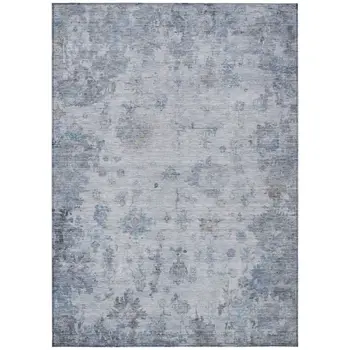 10' X 14' Blue And Gray Floral Washable Indoor Outdoor Area Rug