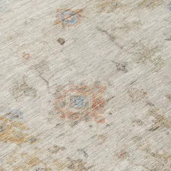 8' Ivory Beige And Blue Round Floral Washable Indoor Outdoor Area Rug