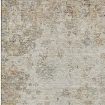 8' X 10' Ivory Beige And Blue Floral Washable Indoor Outdoor Area Rug