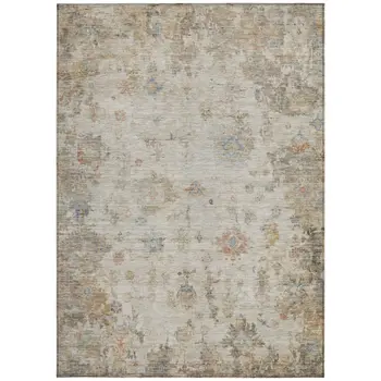 9' X 12' Ivory Beige And Blue Floral Washable Indoor Outdoor Area Rug