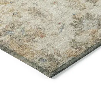 9' X 12' Ivory Beige And Blue Floral Washable Indoor Outdoor Area Rug