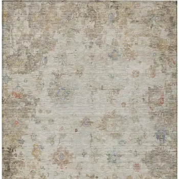 9' X 12' Ivory Beige And Blue Floral Washable Indoor Outdoor Area Rug