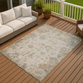 10' X 14' Ivory Beige And Blue Floral Washable Indoor Outdoor Area Rug