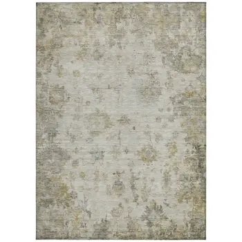 3' X 5' Taupe And Blue Floral Washable Indoor Outdoor Area Rug