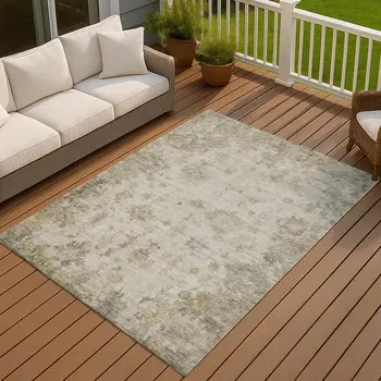 3' X 5' Taupe And Blue Floral Washable Indoor Outdoor Area Rug