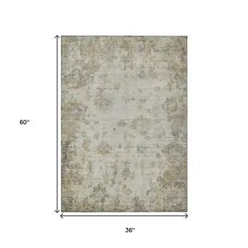 3' X 5' Taupe And Blue Floral Washable Indoor Outdoor Area Rug
