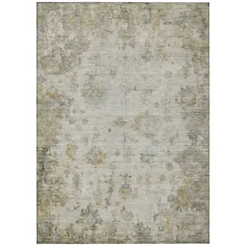 8' X 10' Taupe And Blue Floral Washable Indoor Outdoor Area Rug