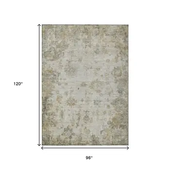 8' X 10' Taupe And Blue Floral Washable Indoor Outdoor Area Rug