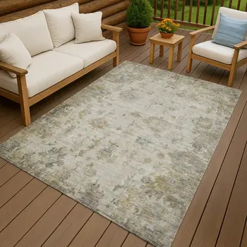 8' X 10' Taupe And Blue Floral Washable Indoor Outdoor Area Rug