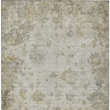 9' X 12' Taupe And Blue Floral Washable Indoor Outdoor Area Rug