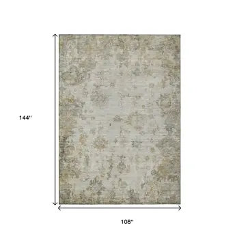 9' X 12' Taupe And Blue Floral Washable Indoor Outdoor Area Rug