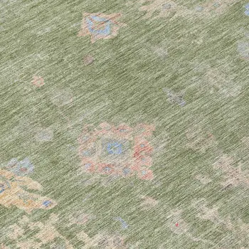 8' Artichoke Green And Gray Round Floral Washable Indoor Outdoor Area Rug
