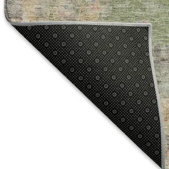 10' X 14' Artichoke Green And Gray Floral Washable Indoor Outdoor Area Rug