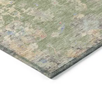 10' X 14' Artichoke Green And Gray Floral Washable Indoor Outdoor Area Rug