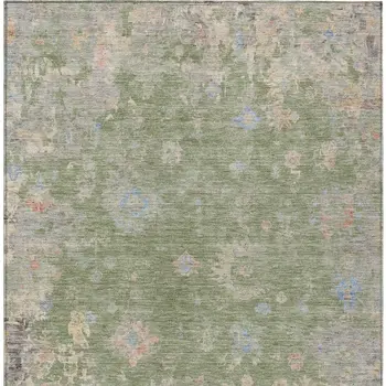 10' X 14' Artichoke Green And Gray Floral Washable Indoor Outdoor Area Rug