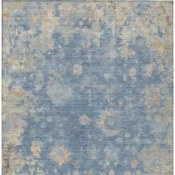 5' X 8' Blue And Gold Floral Washable Indoor Outdoor Area Rug