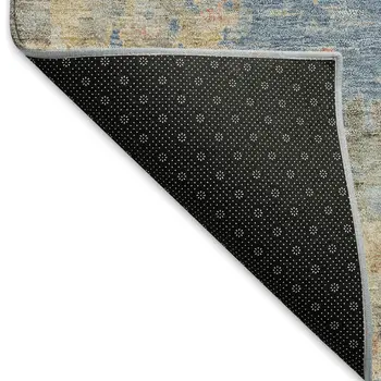 8' Blue And Gold Round Floral Washable Indoor Outdoor Area Rug