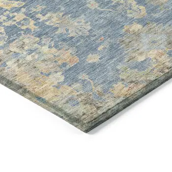 8' Blue And Gold Round Floral Washable Indoor Outdoor Area Rug