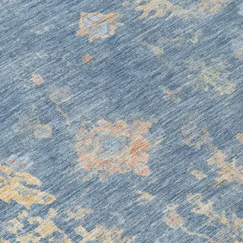 8' Blue And Gold Round Floral Washable Indoor Outdoor Area Rug
