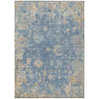 10' X 14' Blue And Gold Floral Washable Indoor Outdoor Area Rug