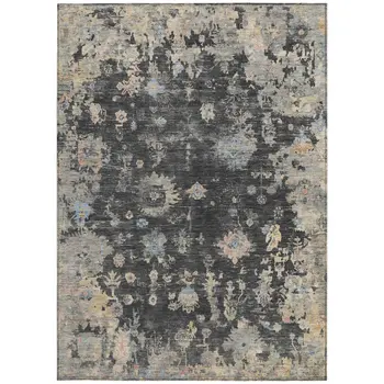 3' X 5' Charcoal And Beige Floral Washable Indoor Outdoor Area Rug
