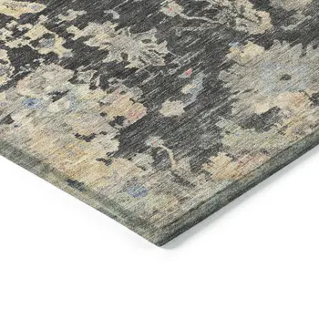 5' X 8' Charcoal And Beige Floral Washable Indoor Outdoor Area Rug