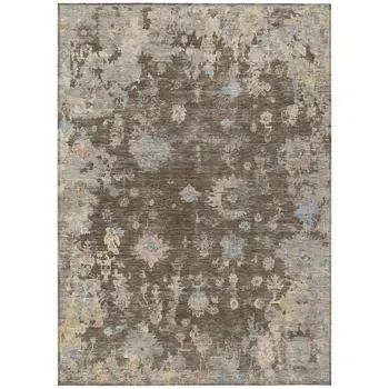 5' X 8' Chocolate And Beige Floral Washable Indoor Outdoor Area Rug