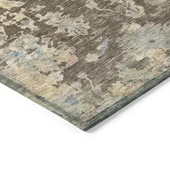 8' Chocolate And Beige Round Floral Washable Indoor Outdoor Area Rug