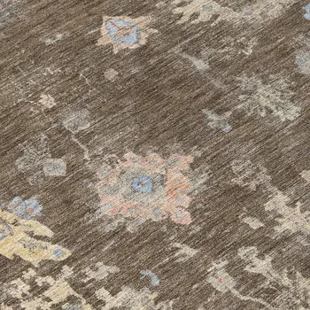 8' Chocolate And Beige Round Floral Washable Indoor Outdoor Area Rug
