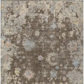 9' X 12' Chocolate And Beige Floral Washable Indoor Outdoor Area Rug