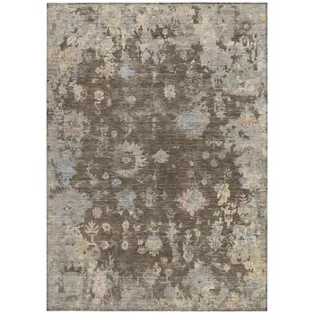 10' X 14' Chocolate And Beige Floral Washable Indoor Outdoor Area Rug