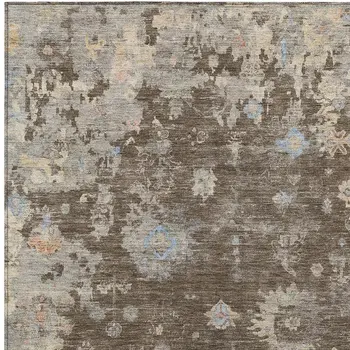 10' X 14' Chocolate And Beige Floral Washable Indoor Outdoor Area Rug