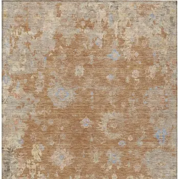 3' X 5' Copper And Beige Floral Washable Indoor Outdoor Area Rug
