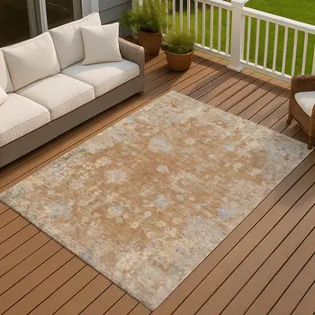 3' X 5' Copper And Beige Floral Washable Indoor Outdoor Area Rug