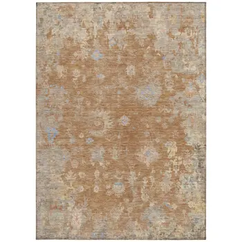 5' X 8' Copper And Beige Floral Washable Indoor Outdoor Area Rug